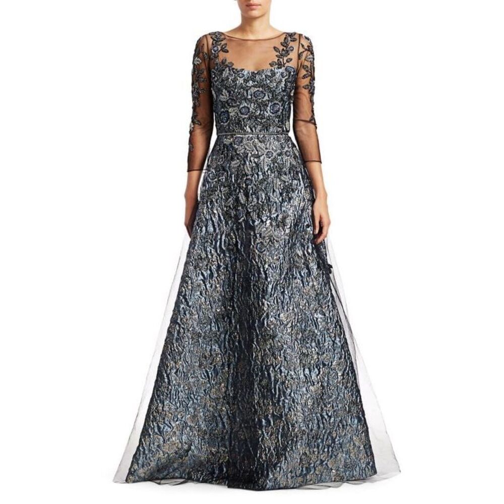 THEIA Floral Beaded Illusion Gown US 4 $1295